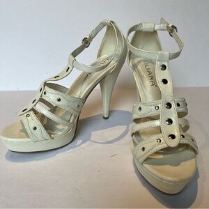 Liliana Women's High Heeled Sandals Cream Colored Size 8 , Ankle Buckle